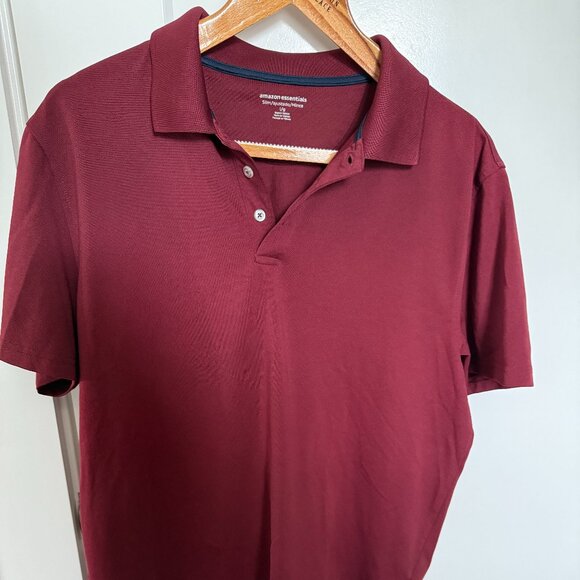 Amazon Essentials Men's Large Slim Fit Burgundy Short Sleeve Polo - Picture 1 of 3